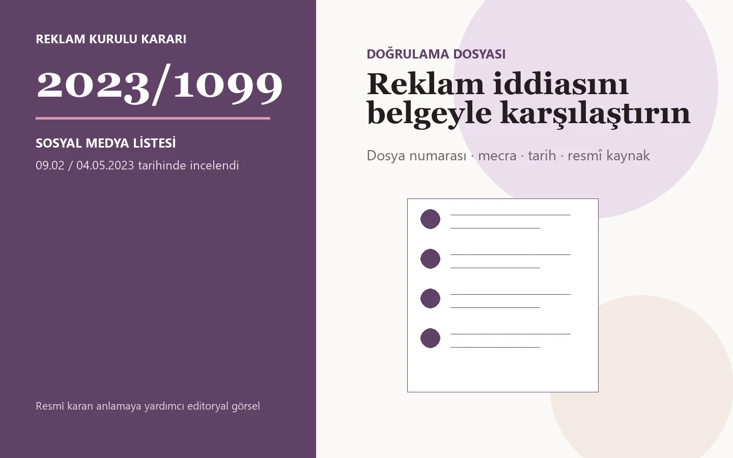 2023/1099 sayılı Reklam Kurulu kararı için editoryal doğrulama görseli